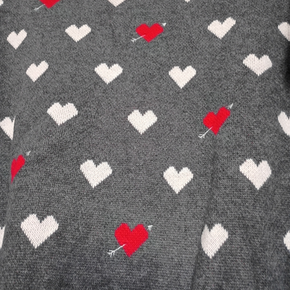 LOFT Gray Sweater with Red and White Heart Patterns - Picture 4 of 6